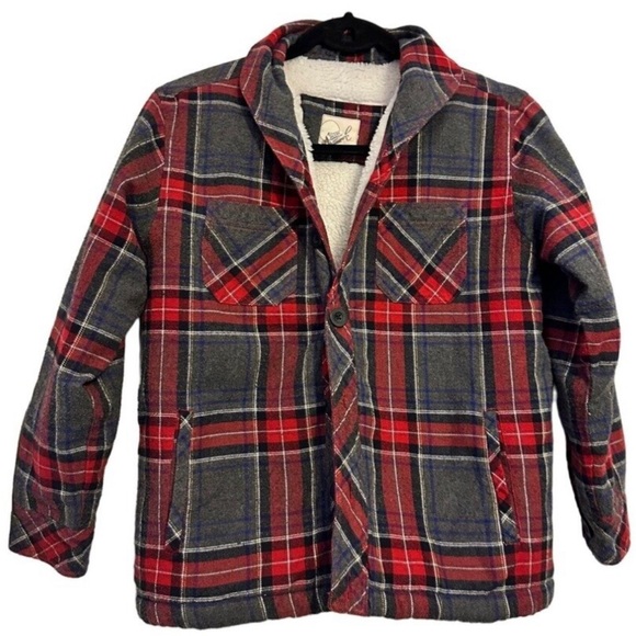 NWT! Peek boy's plaid shacket Sherpa-lined jacket XL/10 - Picture 2 of 6